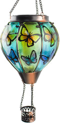 Larekook Butterfly Solar Hot Air Balloon Lantern with Flickering Flame,Glass Hot Air Balloon Solar Lanterns Outdoor Waterproof Hanging Light for Patio Porch Yard Garden Decor,Birthday Gifts for Women