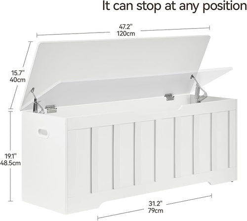 47.2" Storage Chest Extra Large,Storage Trunk with 2 Safety Hinges,Wooden Storage Bench,Shoe Bench,47.2x15.7x19.1 Inch,Easy Assembly,Storage Bench for Bedroom,Living Room,entryway(White).