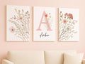Personalized Girls Nursery Wall Art - Custom Name Pink Floral Butterfly Canvas Print 3pc Framed Wrapped Canvas for Bedroom Living Room Entryway Study Room Initial Wall Decor Baby Shower Birthday Easter Graduation New Year Valentine's Day Gift (20×25cm/...
