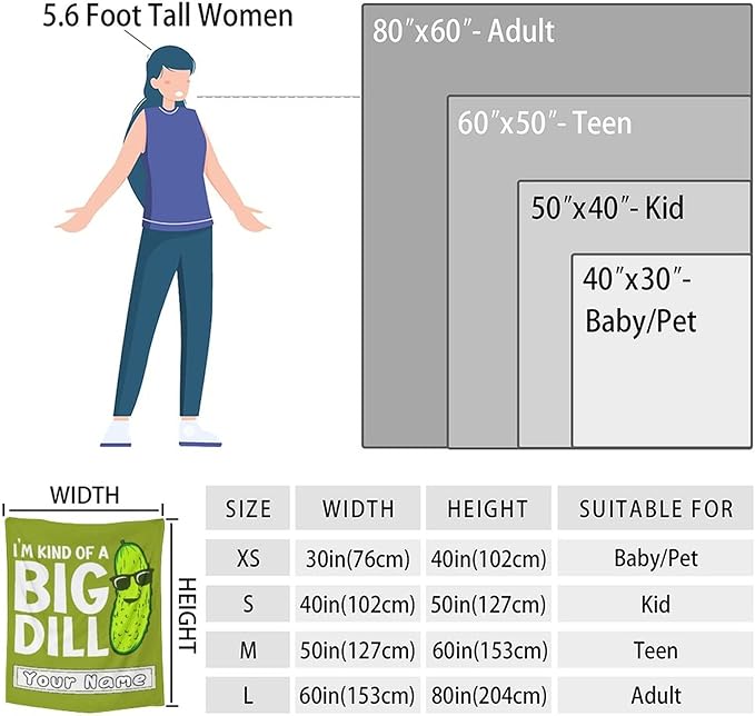 Custom Pickle Throw Blanket for Women Men - 60x80 Inches Twin Size - Soft Fluffy Cozy Blankets Gift - Green Funny Blanket Throws for Bed, Sofa, Winter