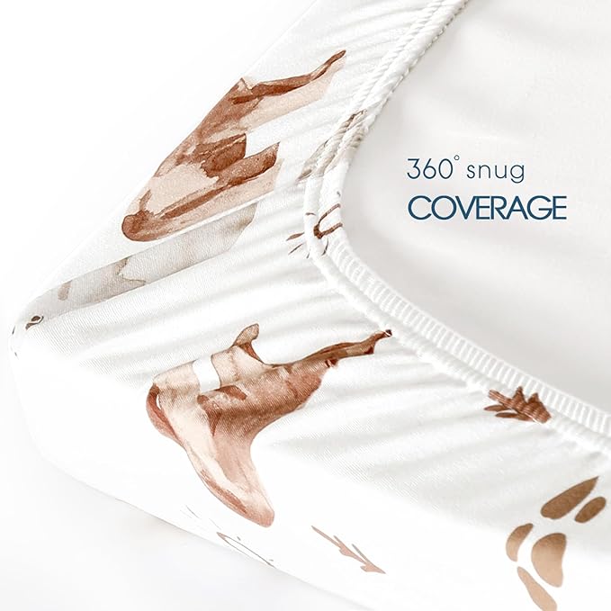 Stretchy Ultra Soft Jersey Knit Fitted Pack n Play Sheets Set 2 Pack, Portable/Mini Crib Sheets for Boys and Girls, Universal Snug Fitted for Pack N Plays, Stylish Playard Sheets of Sunny Bear Print