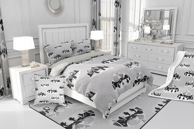 Feelyou Christmas Kids Comforter Set King Size Polar Penguin Bedding Set Snowflake Duvet Quilt for Kids Boys Girls Bedroom Winter Decor Microfiber Ultra Soft Breathable