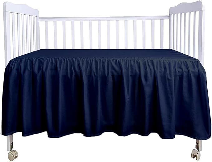 Crib Bed Skirt 28” x 52” with 14” Drop – Split Corners Dust Ruffle, Microfiber - Breathable, Durable, Elastic Adjustable Fit, Soft Nursery Bedding for Baby Boys & Girls, Navy Blue Solid