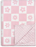 Daisy Minky Baby Blanket 30 x 40 Inches for Girls, Soft Plush Receiving Blanket with Dotted Back, Gift for Toddler Newborn Infant Christmas Birthday Baby Shower