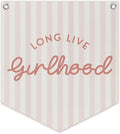 Lacama Girl Room Decor, Long Live Girlhood Linen Banner Hanging Flag Retro Pink Banner for Nursery Playroom Wall Decor for Kids Bedroom Dorm Toddler Decorations Trendy Room Decor 12.4x14 in