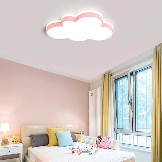 Cute Cloud LED Ceiling Light Fixture, Blue & White Flush Mount Lamp, Modern Eye-Caring Lighting for Kids’ Bedroom, Nursery, Baby Room, Playroom Decor(Red,58cm)