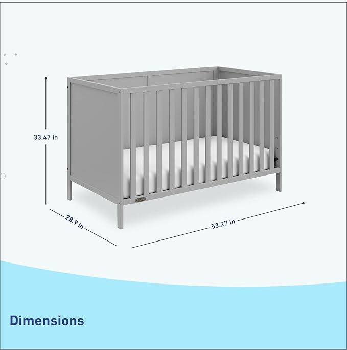 Graco Theo 3-in-1 Convertible Baby Crib (Pebble Gray) - GREENGUARD Gold Certified, Converts to Toddler Bed & Daybed, Fits Standard Full-Size Baby Crib Mattress, 4 Adjustable Mattress Heights
