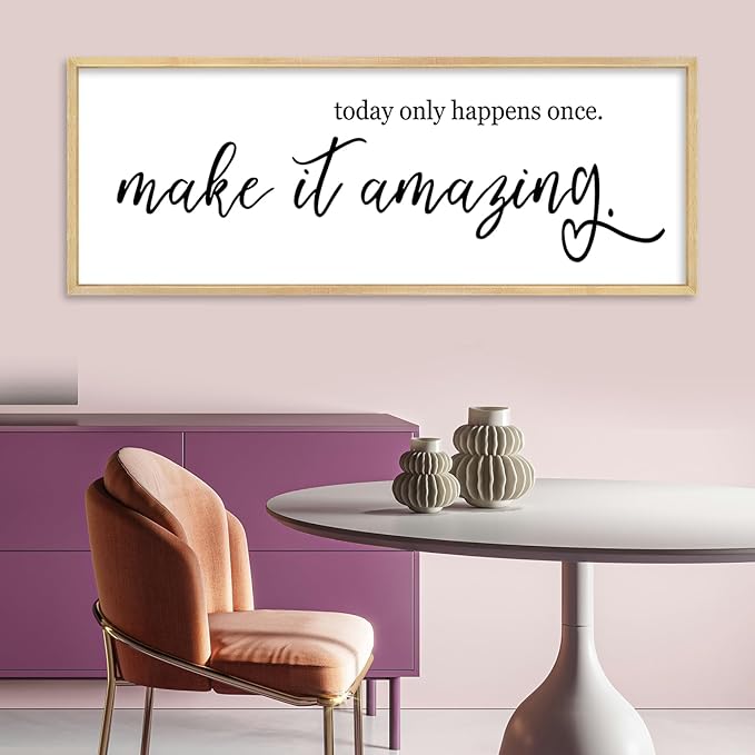 YWJKWLGS Inspirational Quotes for Home office Wall Decor 32x12 Inch Motivational Wall Art Today Only Happens Once Make It Amazing Sign Living Room Large positive Wood Framed Hanging (Wood)