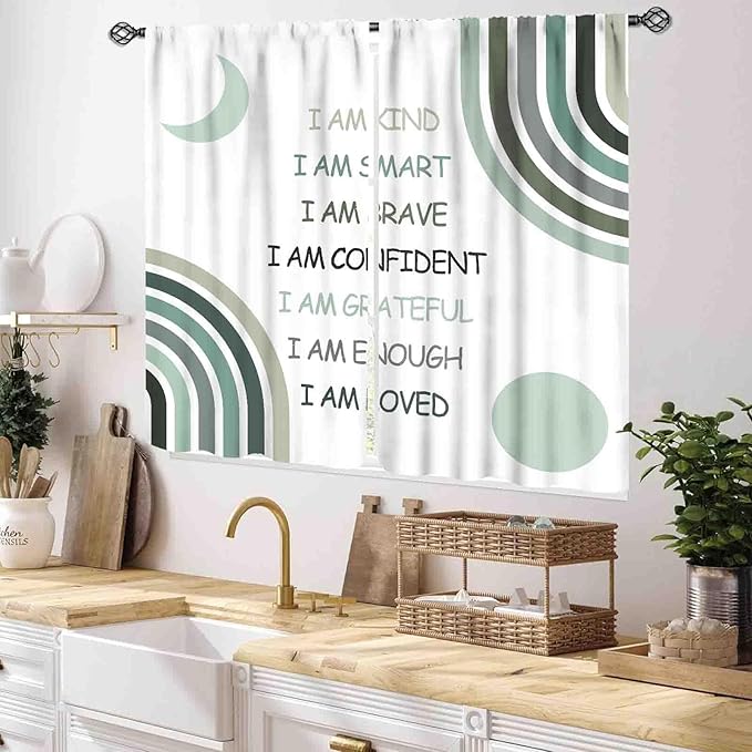 Colorful Curtains for Girls Bedroom, Watercolor Rainbow Cartoon Abstract Circle Polka Dots Splashes Cute Window Drapery for Kids Boys Girls Classroom Living Room Nursery Bathroom, 55x39 Inch