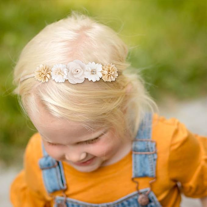 cherrboll 3pcs Baby Girl Headbands Flowers, Super Soft & Stretchy Nylon Floral Hairbands for Newborn Toddler