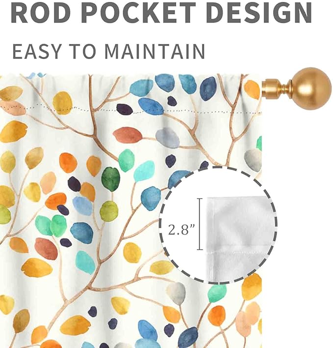 Colorful Curtains for Girls Bedroom, Watercolor Rainbow Cartoon Abstract Circle Polka Dots Splashes Cute Window Drapery for Kids Boys Girls Classroom Living Room Nursery Bathroom, 55x39 Inch