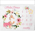 OLIVE OLIVIA Personalized Monthly Baby Milestone Blanket, Baby Months Blanket, Perfect Custom Newborn Gifts,50"x60"