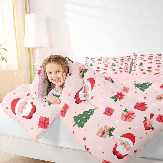 Feelyou Christmas Decor Bedding Set Soft for Boys Girls, Santa Claus Comforter Set King Size Xmas Duvet Quilt Microfiber Christmas Decor Bedroom Decor 3 Pcs with 2 Pillow Cases