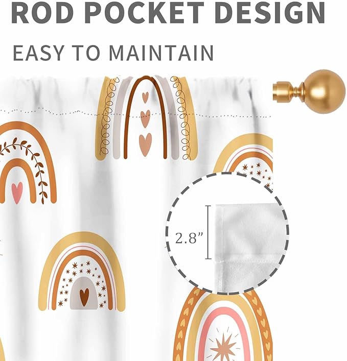 Boho Rainbow Curtains, Kids Girls Baby Cute LovelyRetro Vintage Rainbow Pastel Aesthetic Bohemian Window Curtains for Classroom Bedroom Living Room Nursery Playroom Drapery 2 Panels Set, 84"x84" Inch