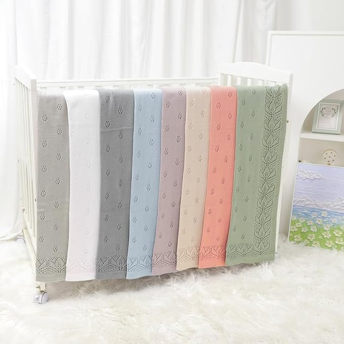 LAWKUL Cellular Blanket Baby 100% Cotton Knitted Soft Babe Crochet Blankets for Newborn Boy Girls Toddler Beige 100x80cm