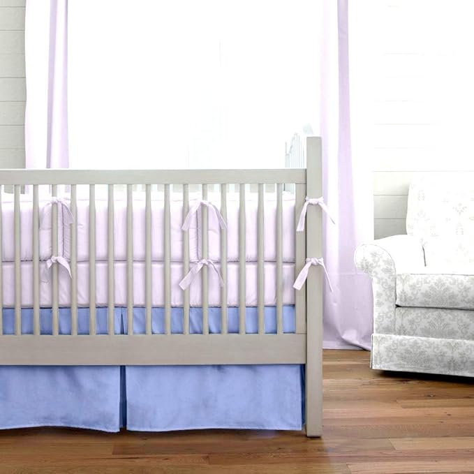 Cottington Lane Crib Bed Skirt Pleated Crib Skirt Dust Ruffle, 100% Natural Cotton, Nursery Crib Toddler Bedding Skirts for Baby Boys or Girls, 14" Soft Crib Dust Ruffle Drop Crib Skirt-Light Blue.