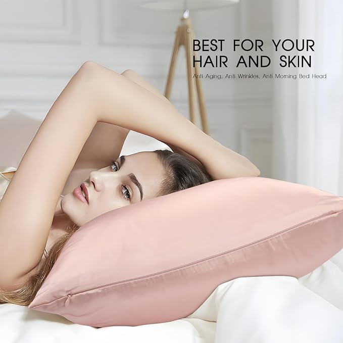 100% Mulberry Silk Pillowcase with Hidden Zipper,Both Sides Pure Silk Breathable Pillow Case for Hair and Skin,19 Momme Grade 6A,1pc,Light Pink,Queen Size 20x30 Inches