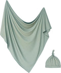Newborn Swaddle Blanket with Hat Set Baby Swaddle Set Hospital Receiving Blankets for Girls Boys(Olive,35"*35")
