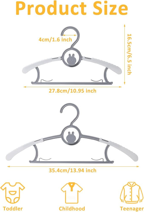 50 Pack Baby Hangers, Non-Slip Kids Hangers, 11"-14" Adjustable Infant Hanger, Space Saving Plastic Hanger for Girl Boy Toddler Kids Child (Grey)