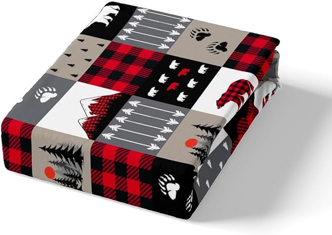 Manfei Christmas Duvet Cover Set King Size Cute Bear Tree Print Comforter Cover Geometric Checkered Bedding Set 3pcs for Kids Boys Girls Cartoon Animal Bedspread Cover with 2 Pillowcases,No Comforter
