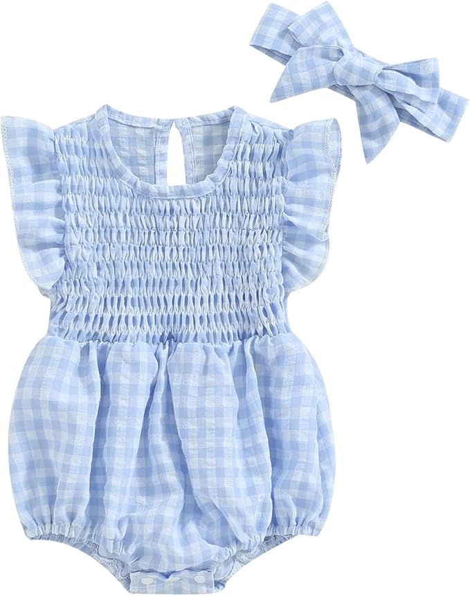 Newborn Baby Girl Bodysuit Sleeveless Halter Frill Romper One-piece Jumpsuit with Headband Summer Clothes Set
