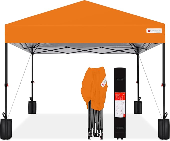 Best Choice Products 12x12ft 1-Person Setup Pop Up Canopy Tent Instant Portable Shelter w/ 1-Button Push, Case, 4 Weight Bags - Orange