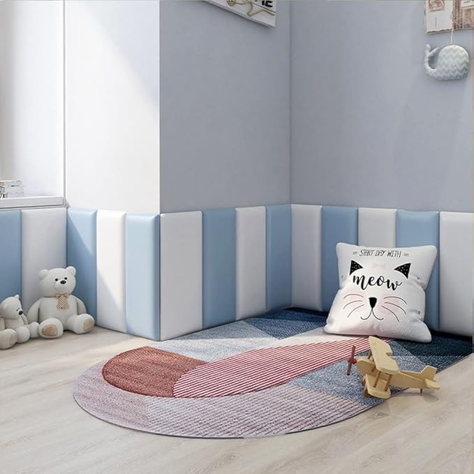 3D Anti-Collision Wall Padding for Kids, Peel and Stick Upholstered Wall Panels, Queen Headboard, Playroom Decorative Protection Panel, Pack of 2 Panels Sized 23.6” X 11.8” (Dark-Grey-Blue)