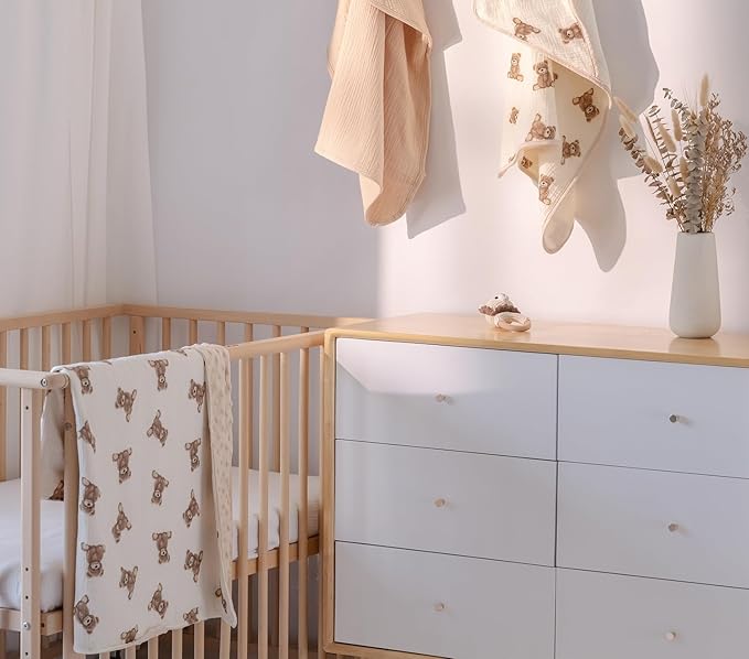 Little Jump Baby Blankets Minky Blankets for Unisex Boys Girls, Soft Fluffy Crib Blankets with Muslin Cotton Front and Dotted Fleece Backing, Teddy Bear Receiving Blanket for Newborn Infants