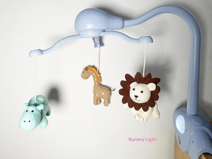 Pack and Play Crib Mobile for Boys or Girls,Light Blue Bassinet Mobile with Music,Rotation,Nursy Lights,Natural Sounds,Timer Function,Starlight Projection