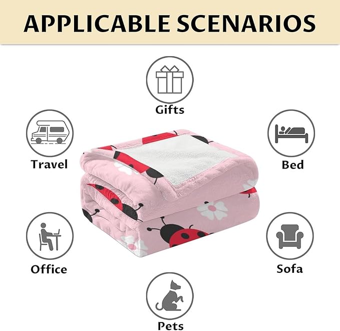 Ladybug Blanket for Girls - 50 x 60 Inches Pink Aesthetic Gifts Stuff for Women - Soft Lightweight Throw Blankets for Sofa, Trip