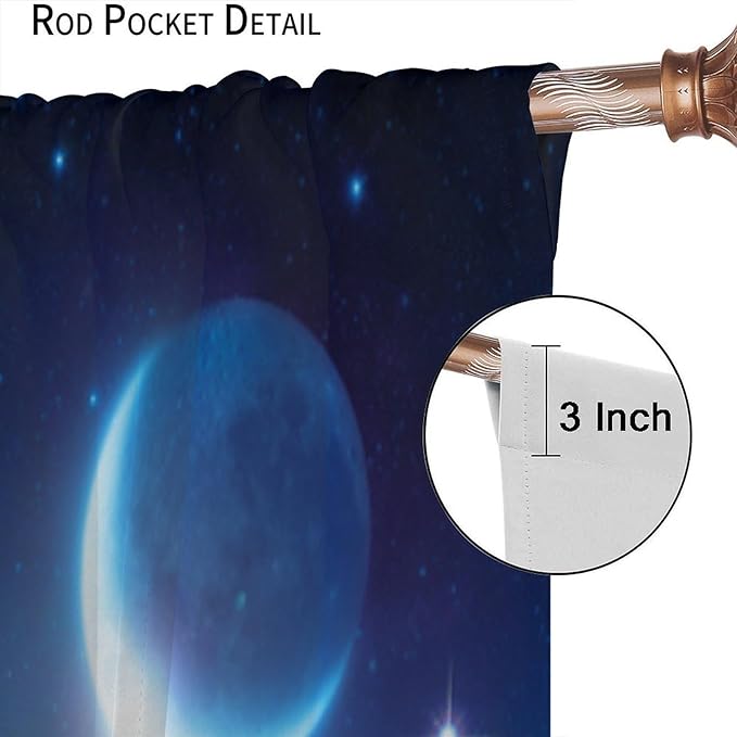 Galaxy Forest Blackout Curtains, Night Starry Sky Stars Moon Aurora Borealis Window Drapes for Bedroom Living Room Home 42" W X 45" L