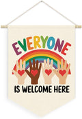 Classroom Door Wall Decorations, Inspirational Diversity Linen Canvas Banner, Everyone Is Welcome Inclusive Equality Wall Hanging Pennant Flag Banner, School Counselor Office Must Haves, 15x11in