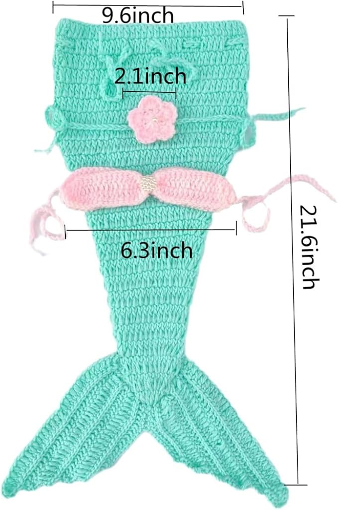 Pinbo Newborn Baby Photography Prop Crochet Mermaid Headband Bra Tail