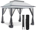 EAGLE PEAK 11x11 Pop Up Gazebo with Mesh Netting, Easy Up Screened Canopy for Patio and Backyard, Easy Set up Outdoor Gazebo (Gray)