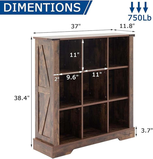 9 Cube Storage Organizer, 3 Tier Book Shelf with Led Lights, Farmhouse Book Shelves for Living Room, Horizontal Toy Storage Bookshelf, Wood Display Bookcase Cabinet for Bedroom, Office, Brown
