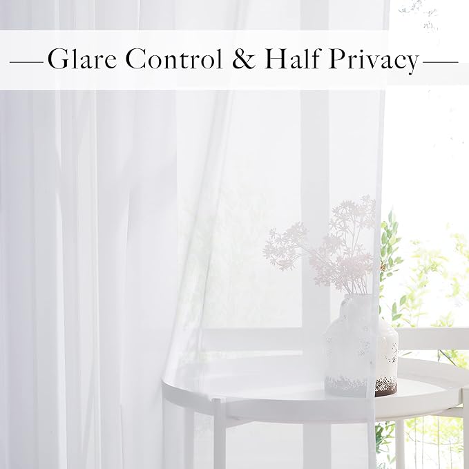 RYB HOME Extra Long Curtains for Large Window, Bedroom White Sheer Curtains Voile Draperies for Living Room Sliding Glass Door, Wide 54 x Long 95 inch Each Panel, 4 Panels