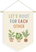 Boho Plant Greenery Classroom Decor, Let's Root for Each Other Linen Canvas Banner for Classroom Playroom Homeschool Decor, Motivational Plant Wall Hanging Pennant Flag Banner, 15x11in