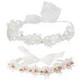 2 Pack 18-20in Elegant White Flower Christening Headbands for Baby Girl, Elastic Soft Lace with Cute Tulle Pearl Hair Strap (Snow Tooth Rose)