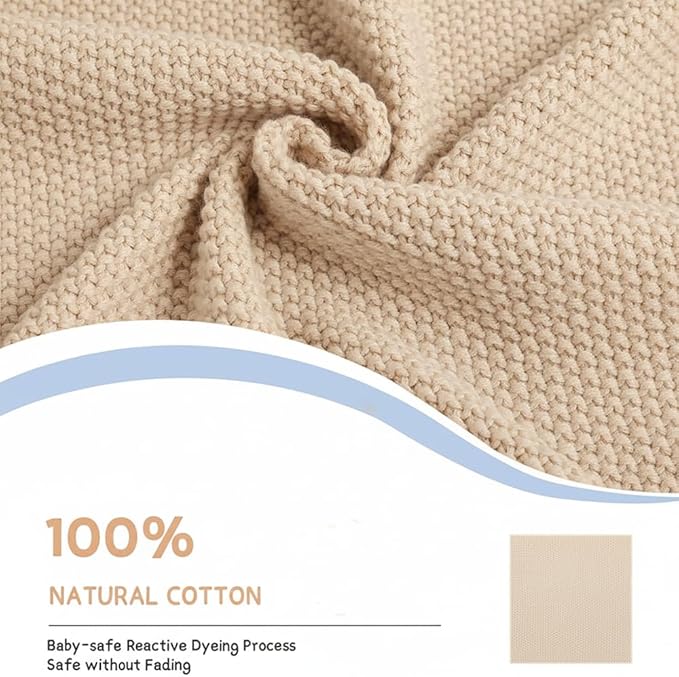 Baby Knit Blanket Soft Breathable Cotton Scallop Border Blankets Newborn Knitted Blanket Swaddle Blankets Gifts for Baby Newborn Toddler Shower Boy Girl New Mom Birthday Christmas Beige 30x30
