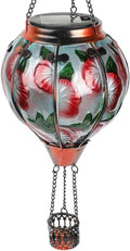 Hot Air Balloon Solar Lantern with Flickering Flame, Glass Hanging Garden Lights Outdoor Waterproof for Tree Yard Patio Mother's Day Gift, 18" H Hummingbird-Red