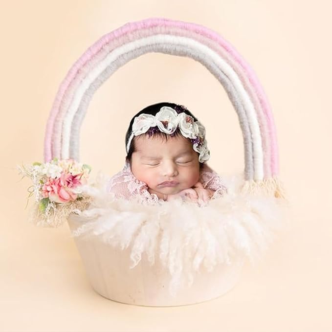 Newborn Photography Props Macrame Rainbow Decor Handmade Rainbows Newborn Photo Prop Rainbow Baby Photoshoot Props Bedroom Wall Decor Playroom Nursery Photo Props Accessories (Pink)