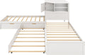 Harper & Bright Designs Twin L-Shaped Corner Bed with Trundle, Double Twin Beds in One, 3-in-1 Platform Bed with Built-in Nightstand and LED Light for 2 Kids