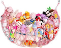 Yecaye 60 IN Stuffed Animal Hammock, Hanging Stuffed Animal Storage with Handmade Macrame Tassels, Net for Stuffed Animals Corner Large for Nursery Living Room Wall Decoration, Fairy Pink