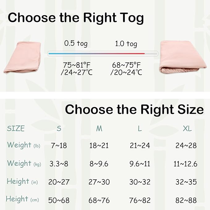 Supersoft Rayon Made from Bamboo Sleep Sack 6-12 Months 0.5 Tog Lightweight Toddler Sleep Sack Baby Wearable Blanket with 2-Way Zipper Summer Unisex Sleeping Bag for Babies - Pink