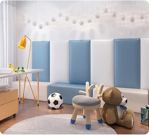 3D Anti-Collision Wall Padding for Kids, Peel and Stick Upholstered Wall Panels, Queen Headboard, Playroom Decorative Protection Panel, Pack of 2 Panels Sized 23.6” X 11.8” (Dark-Grey-Blue)