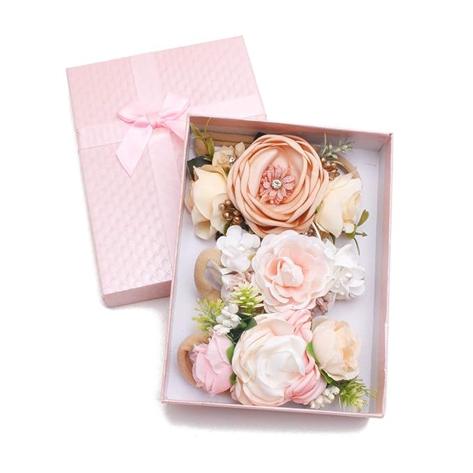cherrboll 3pcs Baby Girl Flower Headbands, Super Soft & Stretchy Nylon Floral Hairbands for Newborn Toddler