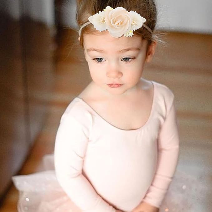 cherrboll 3pcs Baby Girl Flower Headbands, Super Soft & Stretchy Nylon Floral Hairbands for Newborn Toddler