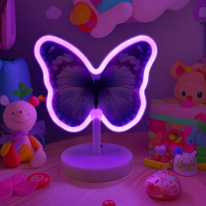 Purple Butterfly Neon Sign - USB/Battery with Button, Girls Bedside Lamp, Birthday Gift for Teen Butterfly LED Neon Sign Night Lights Purple Fairy Party Decor Instagram Photo Prop Girls Room Decor