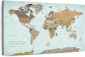 ElephantStock - A Thousand Miles World Push Pin Map Wall Art - Horizontal Canvas Wall Art - Living Room Wall Decor - Printmaking Map Canvas Art - Blue And Brown Decor - 12" x 8"