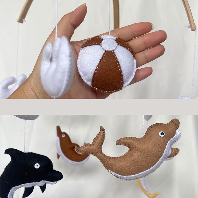 Baby Mobile – Ocean Montessori Dolphin Hanging Set, Handmade Felt Sea Theme Crib Nursery Decor